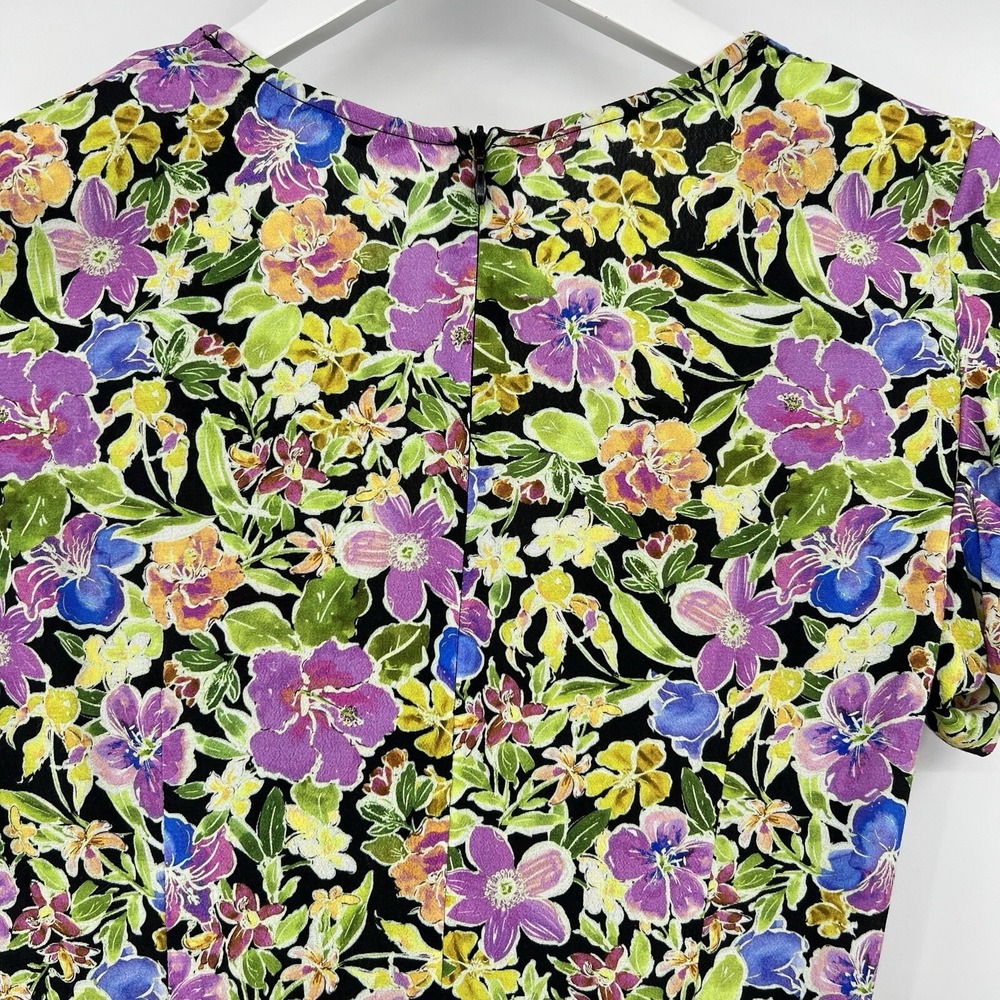Zara Floral Wrap Mini Dress Short Sleeve Button Side Ruched Green Purple Size XS - Picture 6 of 8